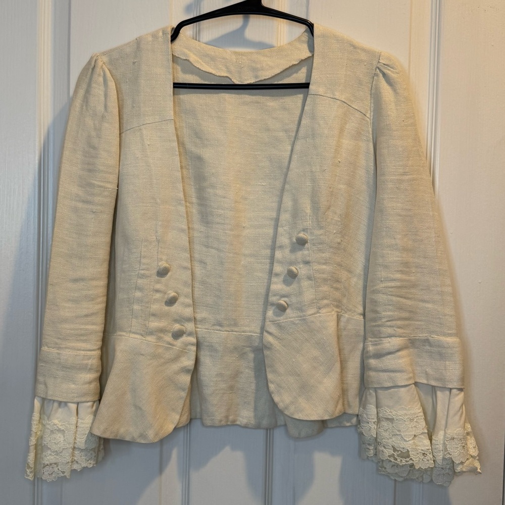Vintage Cream Liken Blend Blazer Jacket Lace Cuffs Size S